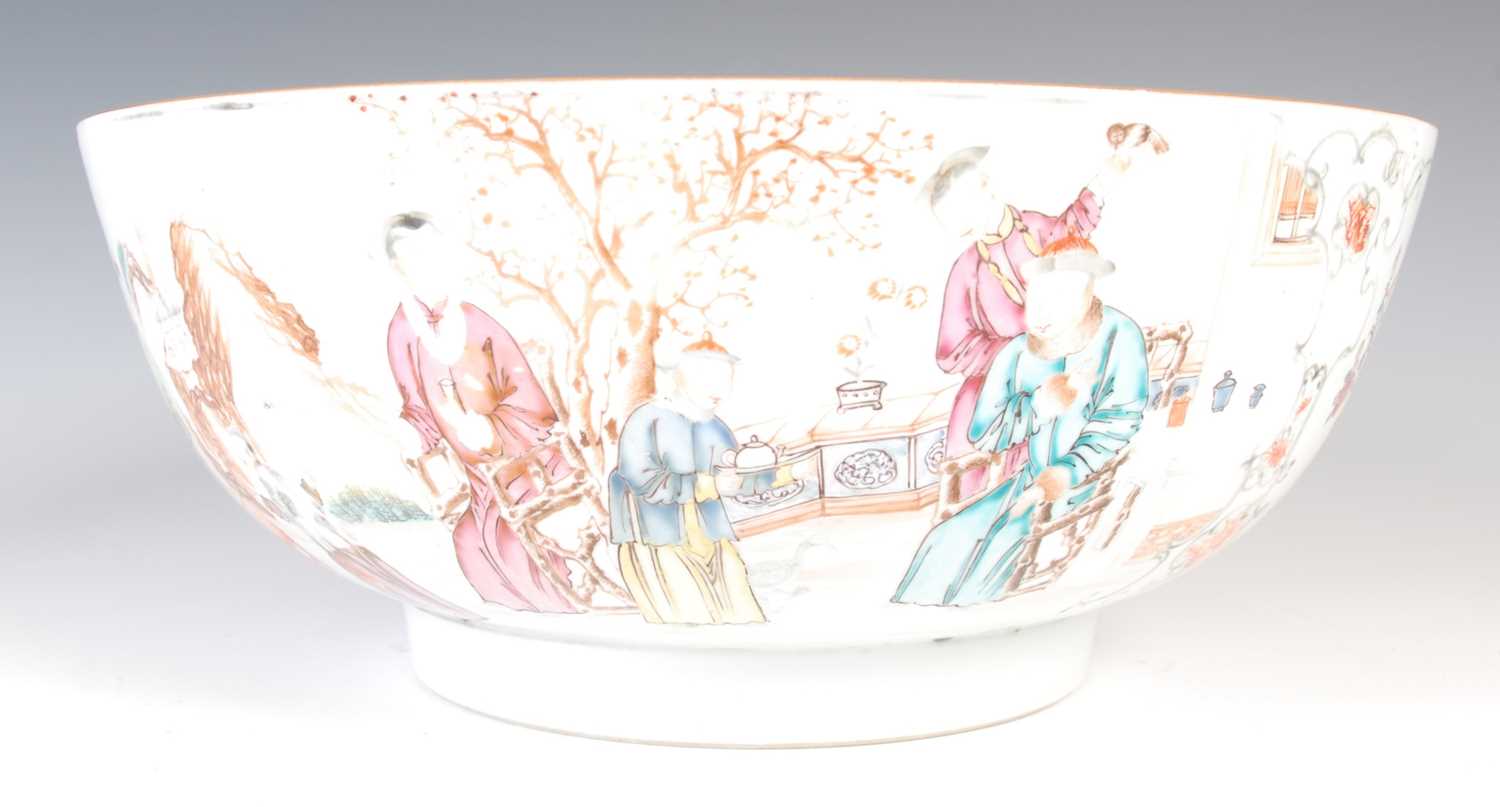 A Chinese porcelain famille rose punch bowl, Qing Dynasty, the interior decorated with peony - Image 2 of 9