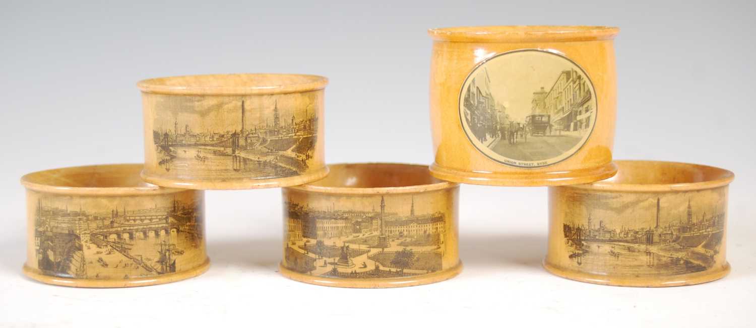 A collection of Mauchline Ware, to include four napkin rings, two decorated with 'Glasgow Green' and - Image 8 of 8