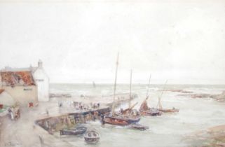 John Terris R.S.W. R.I. (1865-1914) Fishing boats in harbour watercolour, signed lower left 47cm x