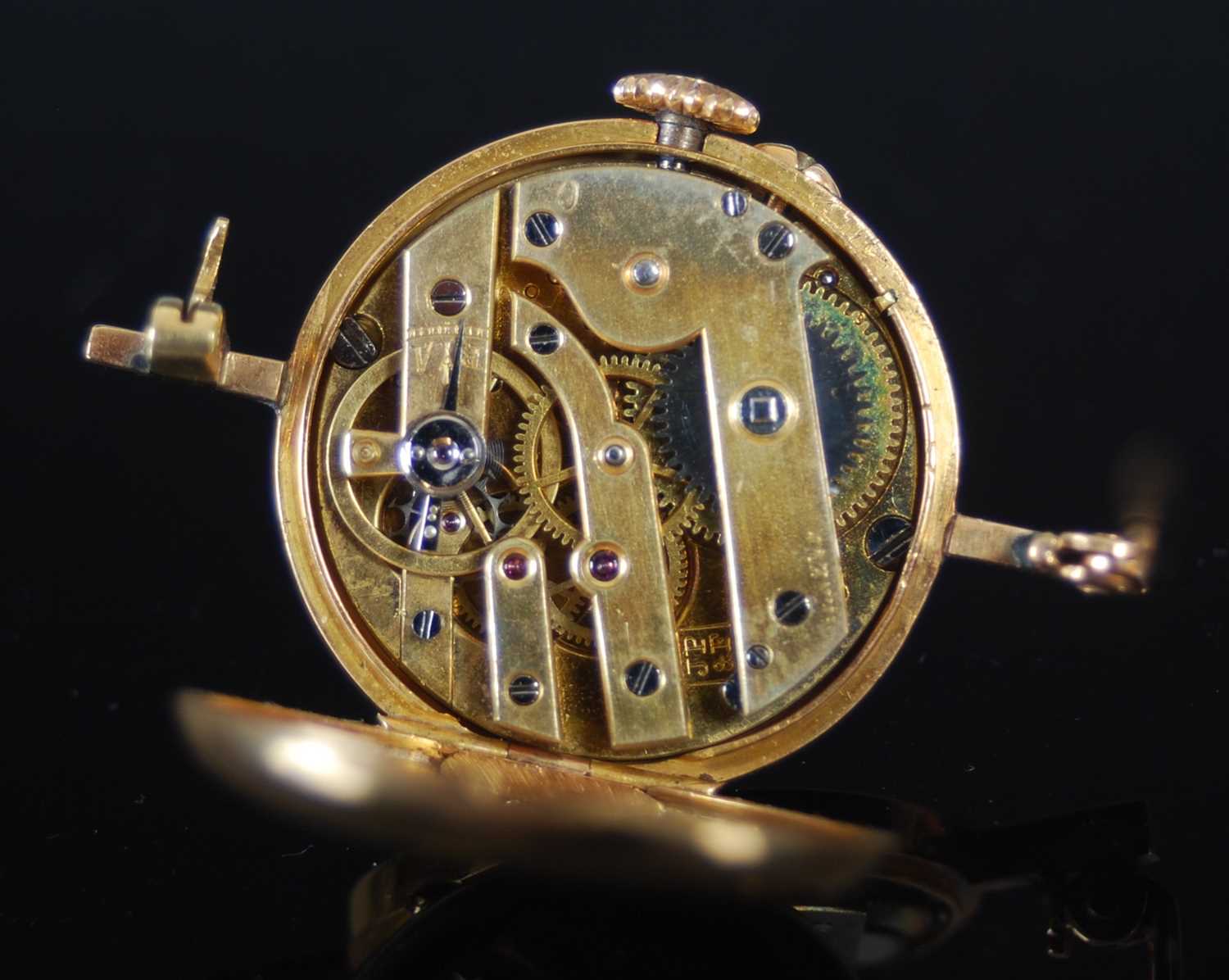 Golay Fils & Stahl, Geneve, a yellow metal and diamond set brooch watch, the white enamel dial - Image 4 of 5