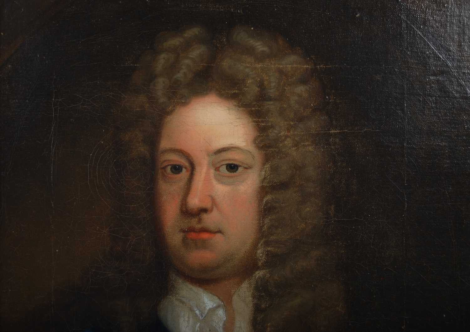 17th/ 18th century Continental School Half length portrait of a Gentleman wearing blue velvet coat - Image 3 of 5