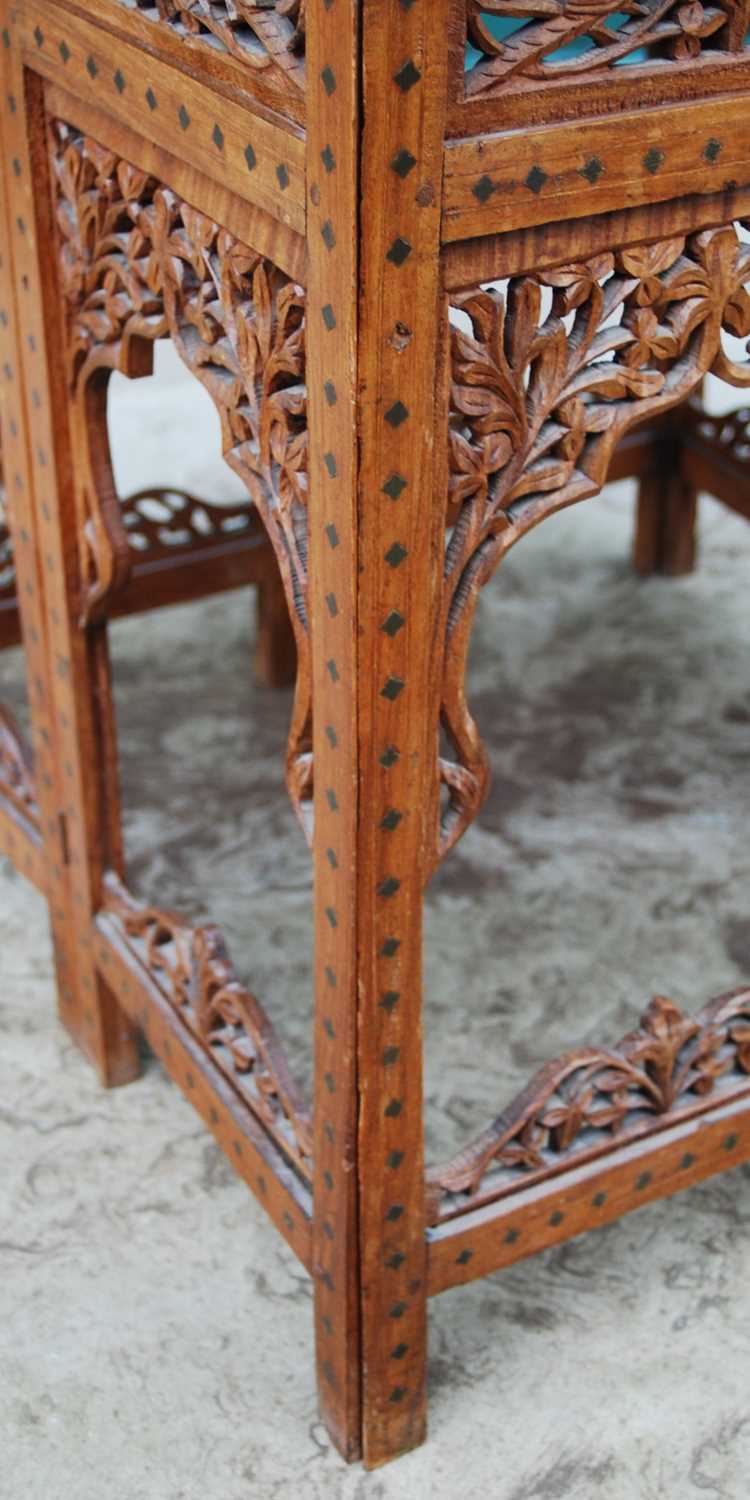 A late 19th / early 20th century Indian carved wood and brass inlaid occasional table, the - Image 4 of 7