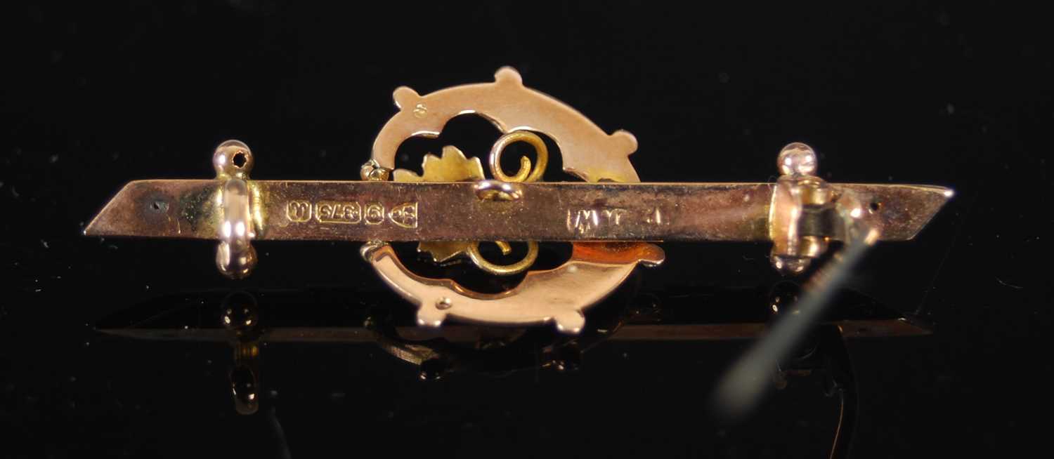 A late 19th / early 20th century 9ct gold bar brooch, 41.2mm wide, 1.8 grams. - Image 3 of 3