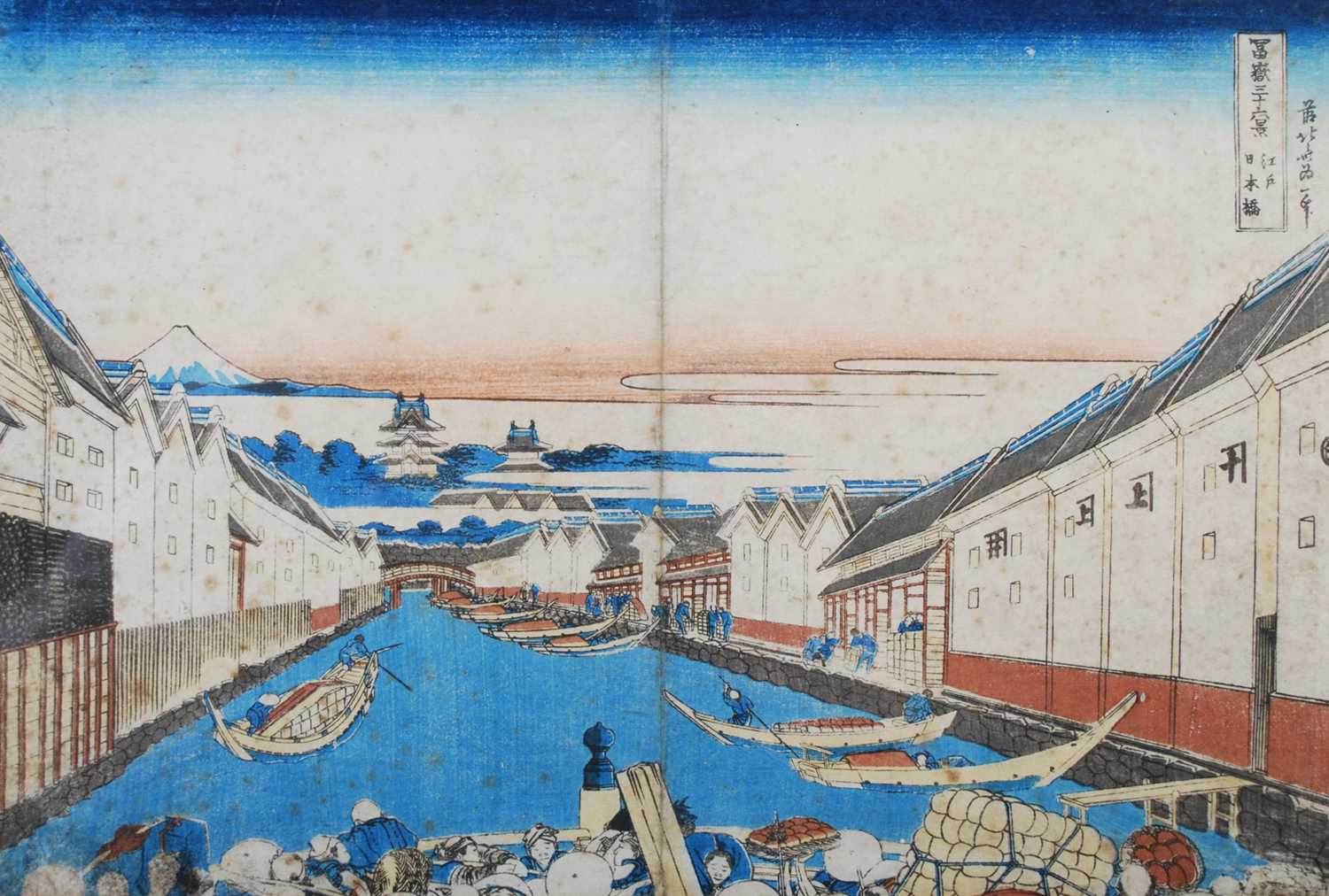 Hokusai, a wood block print, Nihonbashi Bridge in Edo, from the series "Thirty-six views of Mount