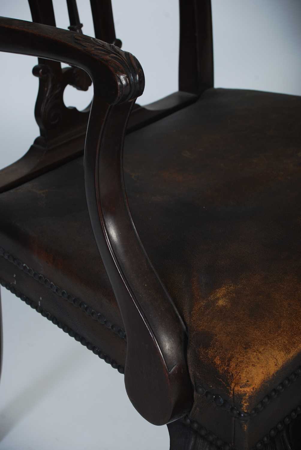 A pair of early 20th century George III style elbow chairs, the shaped top rail above a carved and - Image 4 of 7