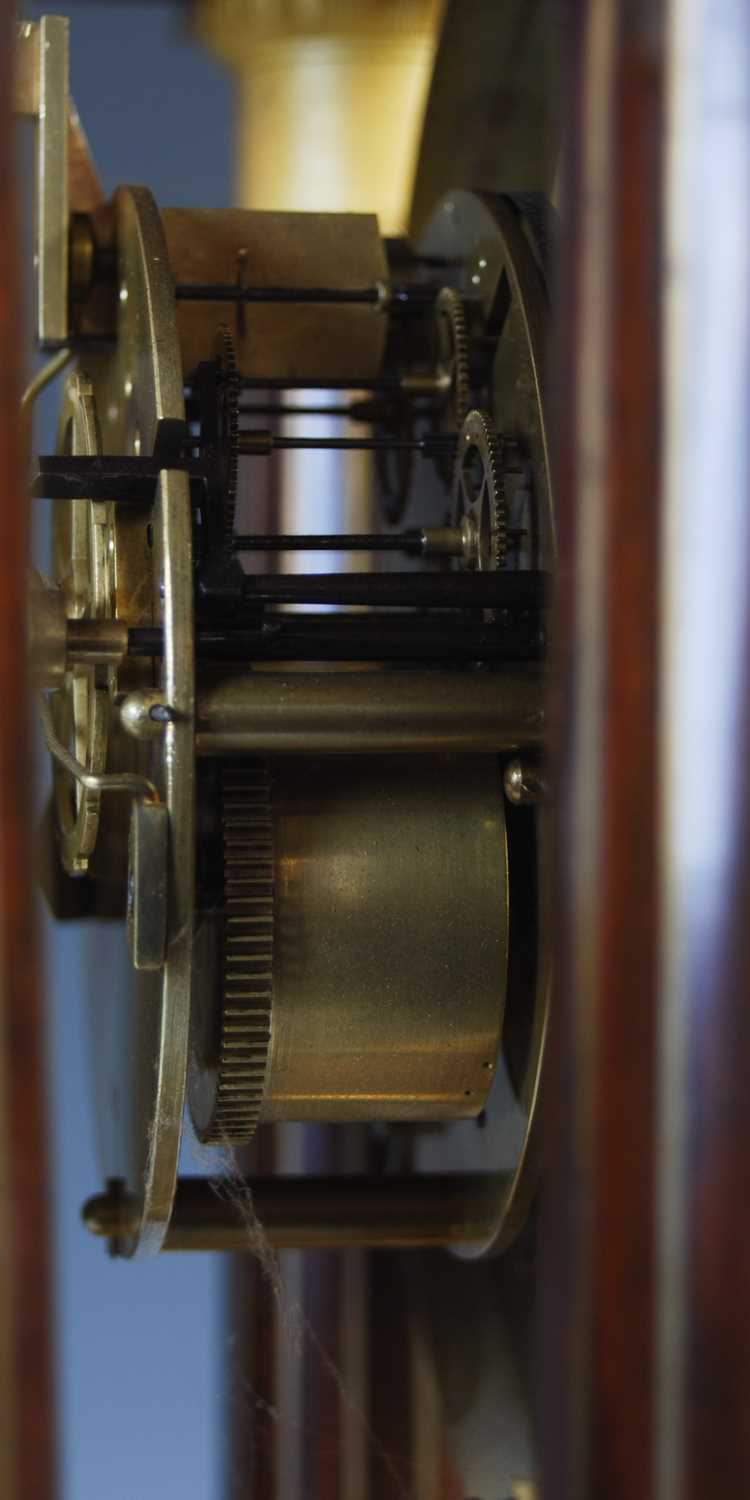 A French Charles X rosewood and brass inlaid Portico clock, the engine turned silvered dial with - Image 8 of 8
