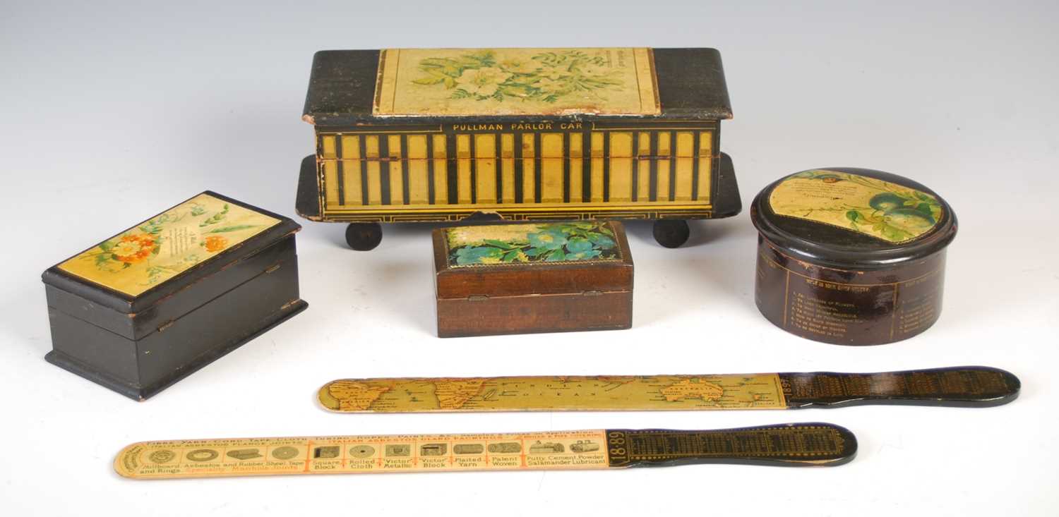 A collection of Mauchline Ware, to include a Pullman Parlour Car decorated with floral vignette ' - Image 4 of 5