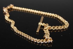 A 9ct gold graduated Albert chain with T-bar suspension, 38.5cm long, 40.8 grams.