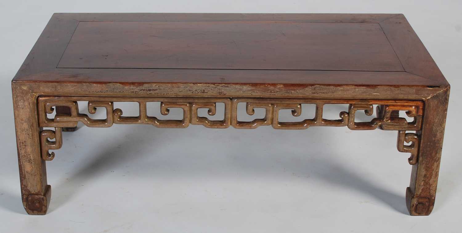 A Chinese dark wood Kang table, late 19th/ early 20th century, the rectangular panel top above a - Image 5 of 5