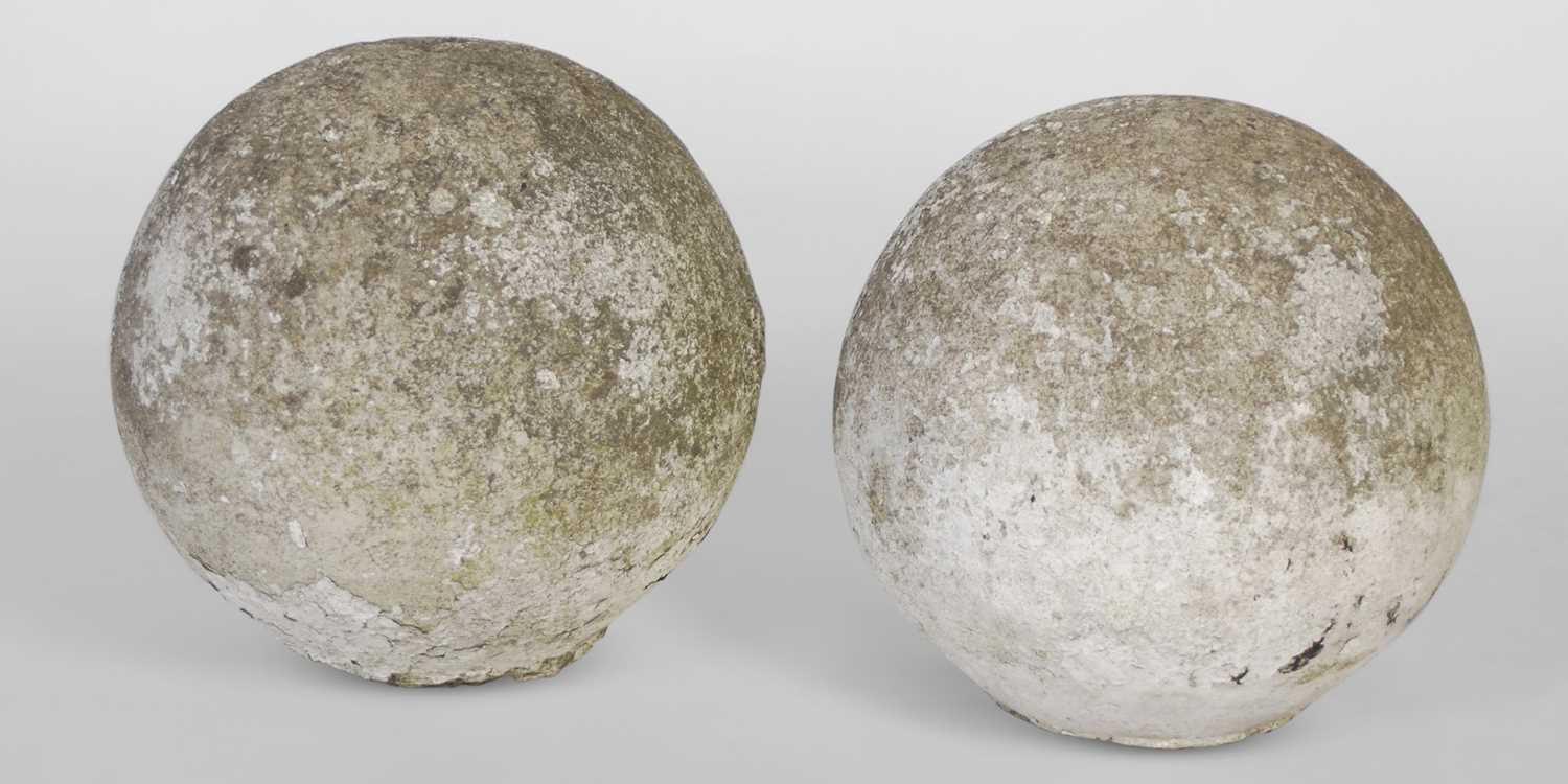 A pair of Architectural stone ball finials, approximately 35cm diameter.