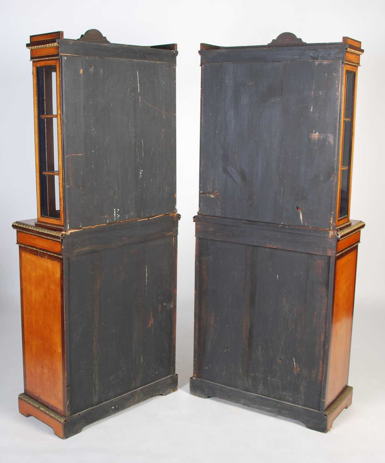 A pair of late 19th century satinwood, porcelain and gilt metal mounted display cabinets, the - Image 8 of 8