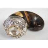 A Scottish curly horn snuff mull, the domed silver hinged cover finely chased with thistles,