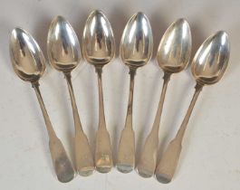A set of six early 19th century Scottish Provincial silver dessert spoons, Perth, makers mark of