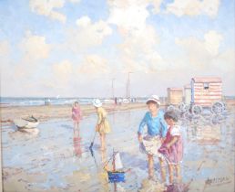 ARR Willem Heytman (Dutch, b.1950) Beach scene with children paddling oil on canvas, signed lower