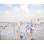 ARR Willem Heytman (Dutch, b.1950) Beach scene with children paddling oil on canvas, signed lower