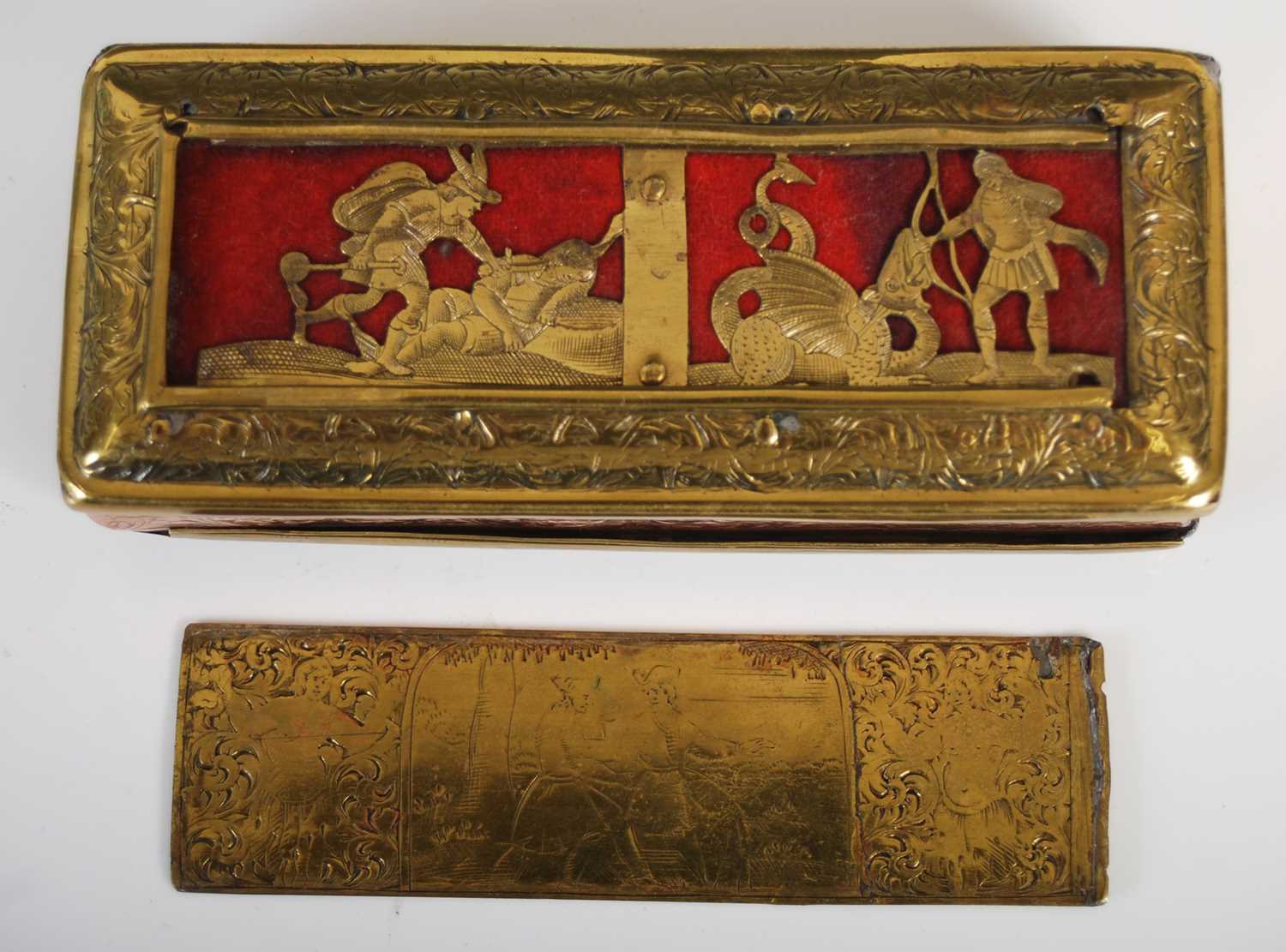 A Fine Dutch brass and copper oblong tobacco box, the hinged cover and base with sliding panels - Image 7 of 7