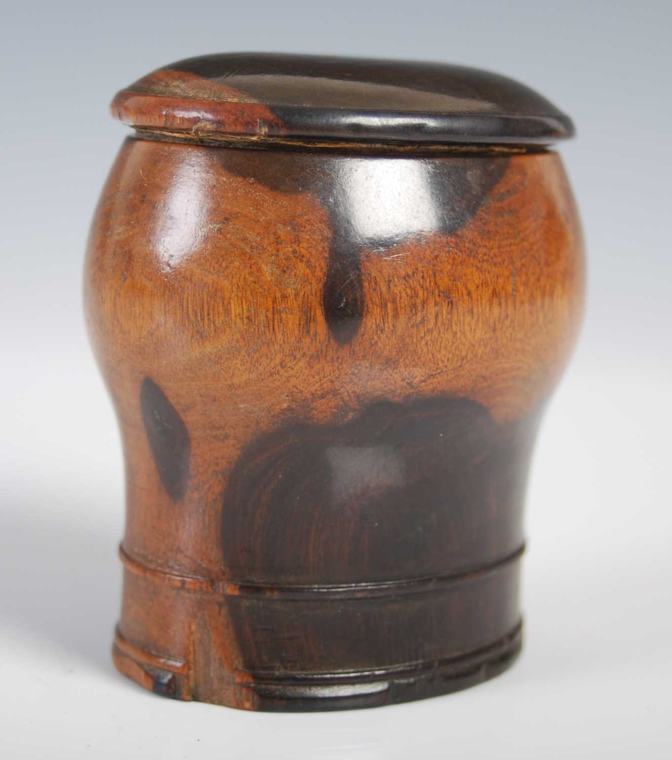 A Scottish lignum vitae baluster snuff mull of rich colour and patination, with pull-off cover and - Image 2 of 3