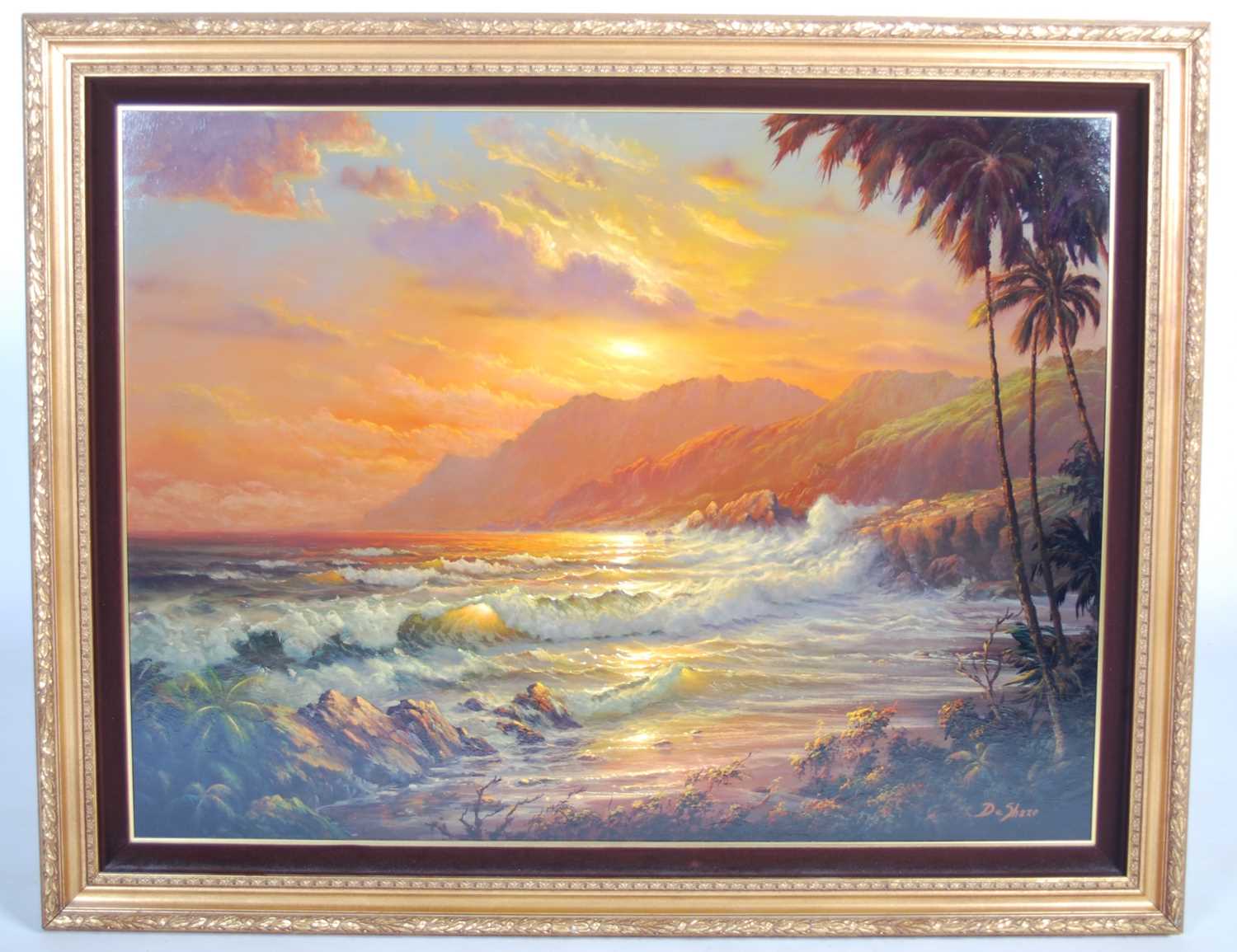 William Deshazo (American, 20th century) Sunset with breaking waves oil on board, signed lower right - Image 2 of 5