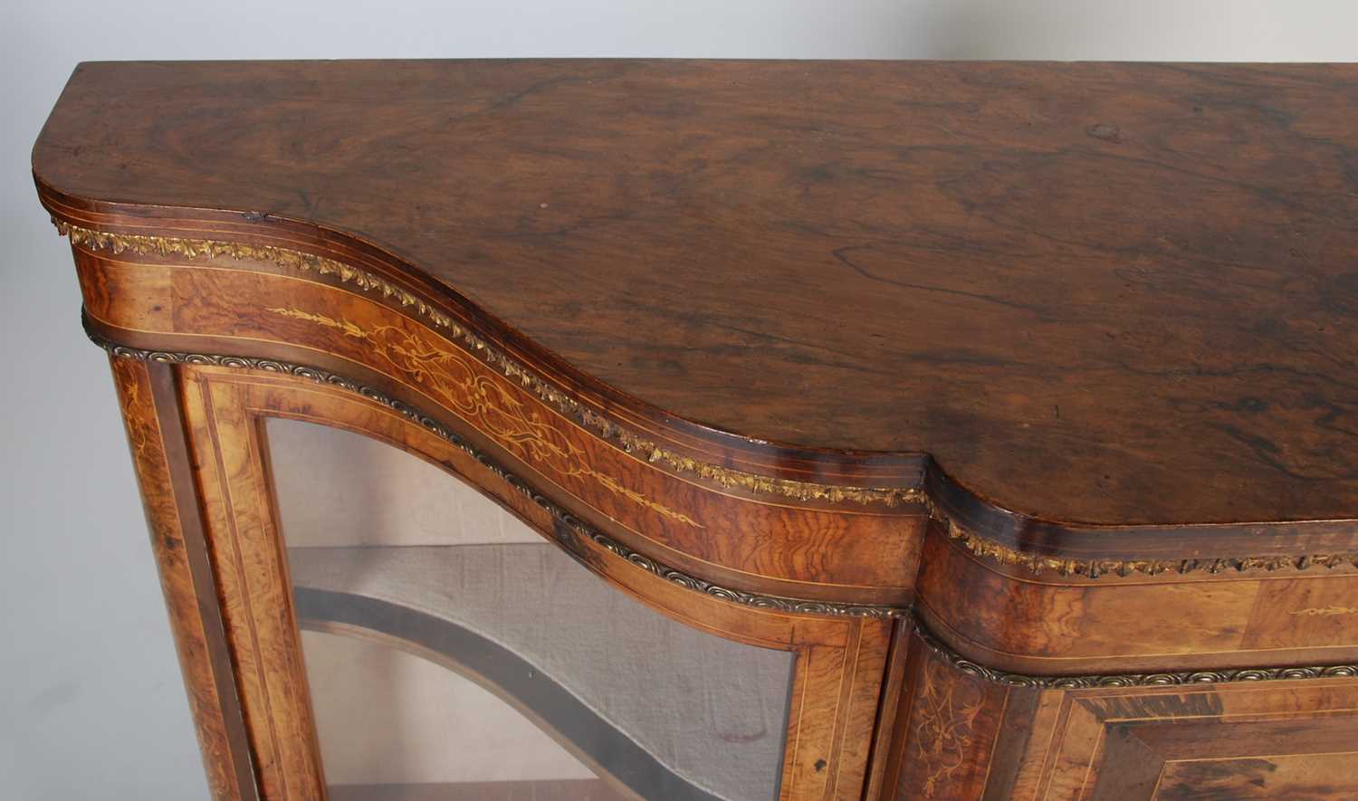 A 19th century walnut, marquetry and gilt metal mounted credenza, the shaped top above a plain - Image 2 of 6