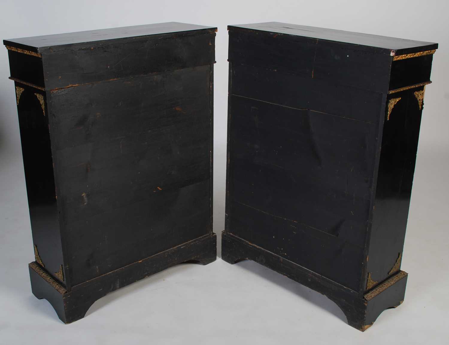 A pair of 19th century ebonised Boulle pier cabinets, the rectangular tops above plain frieze - Image 7 of 7