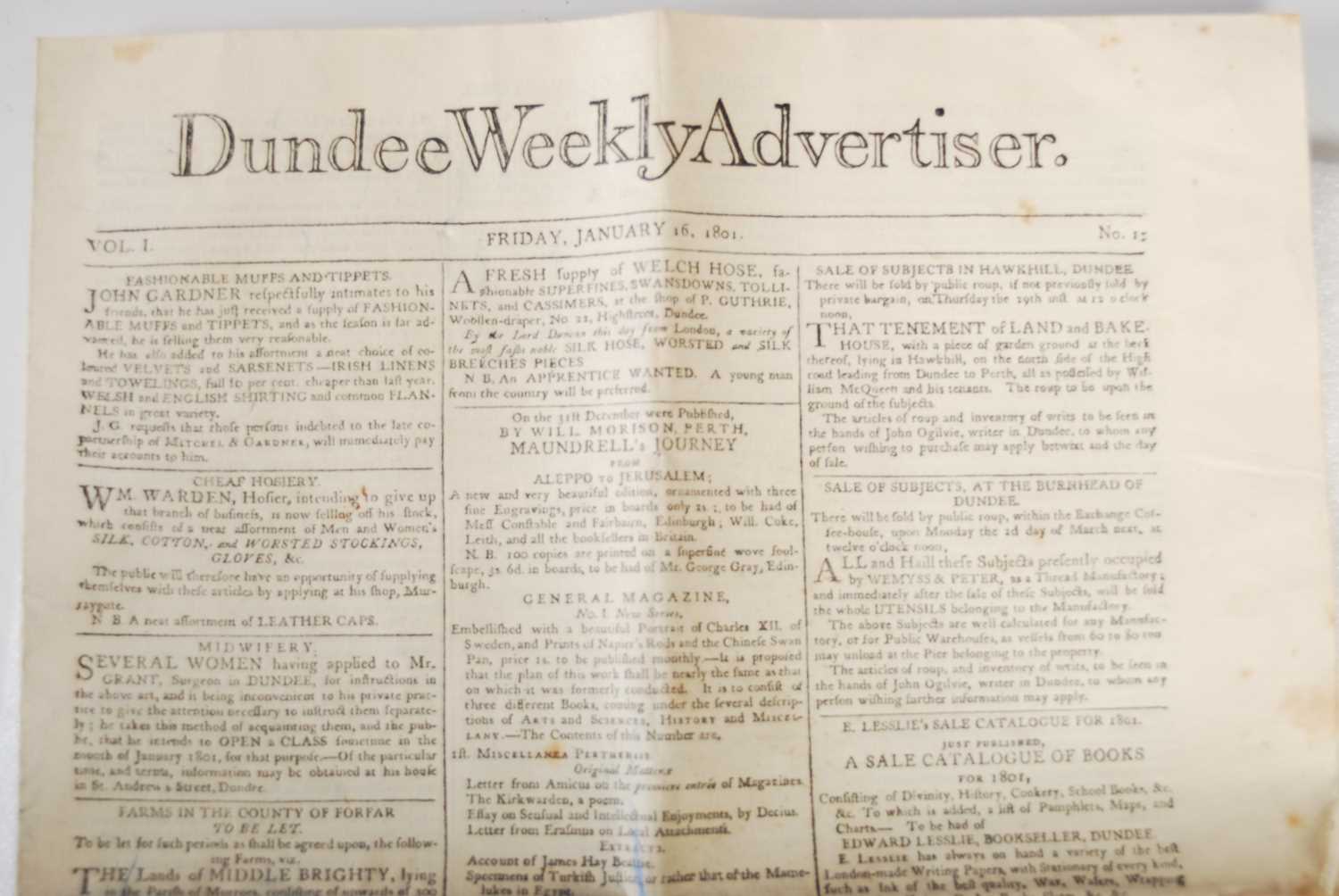 A scarce and rare edition of The Dundee Weekly Advertiser, Vol.I, Friday January 16 1801. - Image 2 of 4