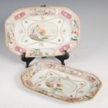 A pair of Chinese porcelain famille rose Export Armorial decorated octagonal shaped dishes, Qing