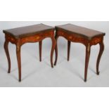 A pair of late 19th century rosewood, marquetry and gilt metal mounted card tables, the hinged