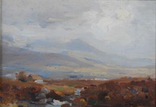 ARR William Miller Frazer RSA (1864-1961) Perthshire Highland landscape oil on board 19cm x 27.