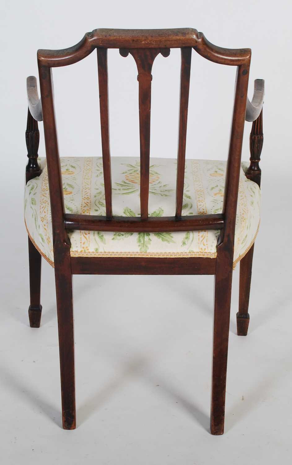 A George III mahogany elbow chair, the shaped top rail above a rectangular back with central - Image 6 of 6