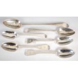 A group of silver flatware, to include a set of three Victorian table spoons, Exeter, 1868, makers