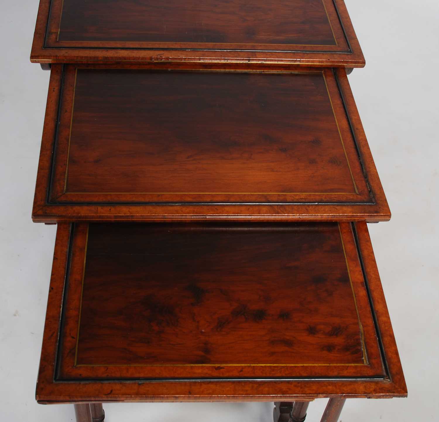 A 19th century quartetto of mahogany, ebony and brass lined occasional tables, the rectangular - Image 2 of 7