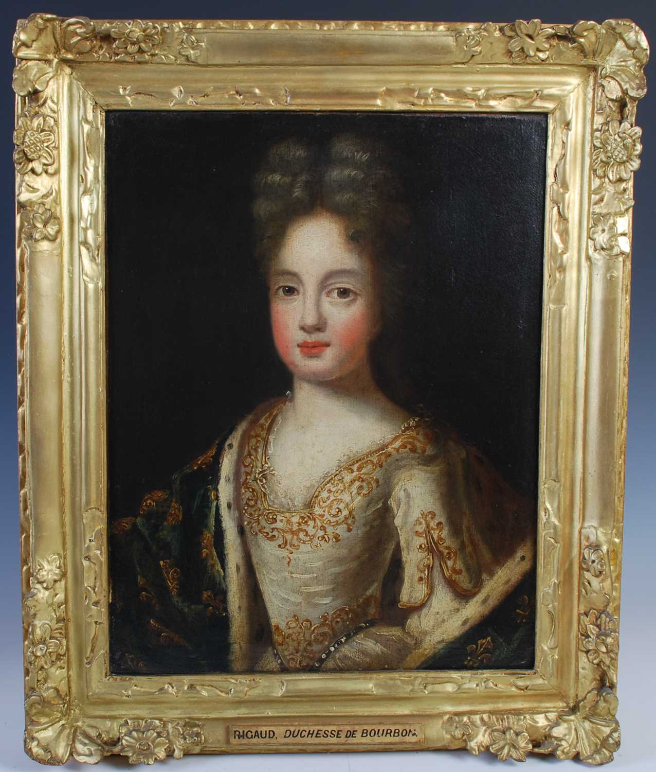 Attributed to Rigaud (17th/ 18th century) Half length portrait of Duchesse De Bourbon oil on - Image 2 of 6