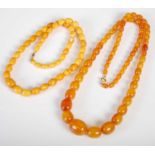 A butterscotch amber necklace, formed from a row of graduated amber beads, gross weight 34.6