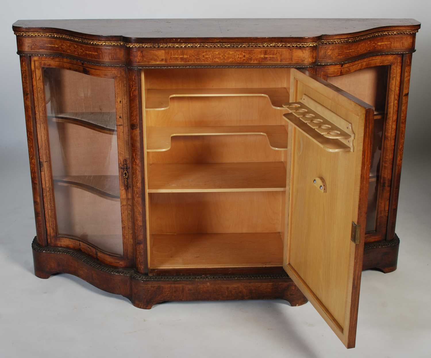 A 19th century walnut, marquetry and gilt metal mounted credenza, the shaped top above a plain - Image 5 of 6