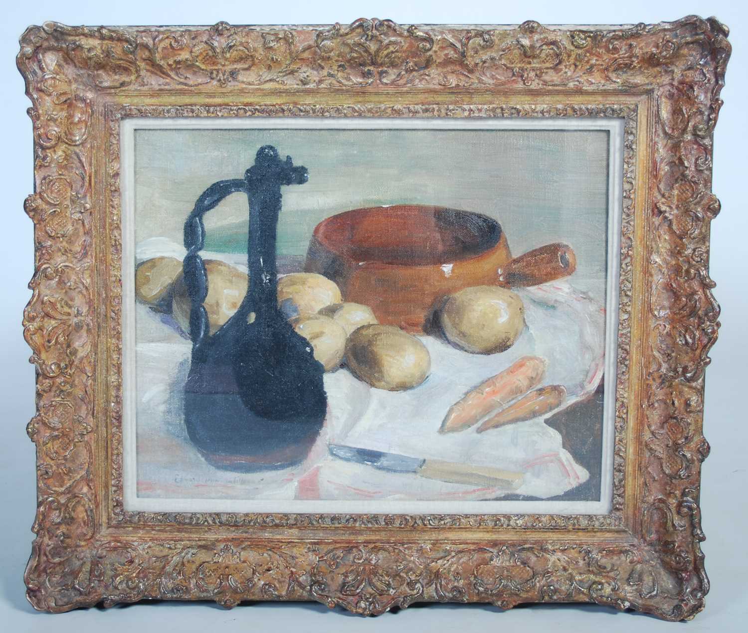 Early 20th century British School Still life with potatoes and carrots oil on canvas, indistinctly - Image 2 of 5