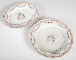 Two pieces of Chinese Armorial famille rose porcelain, Qing Dynasty, comprising a small shaped