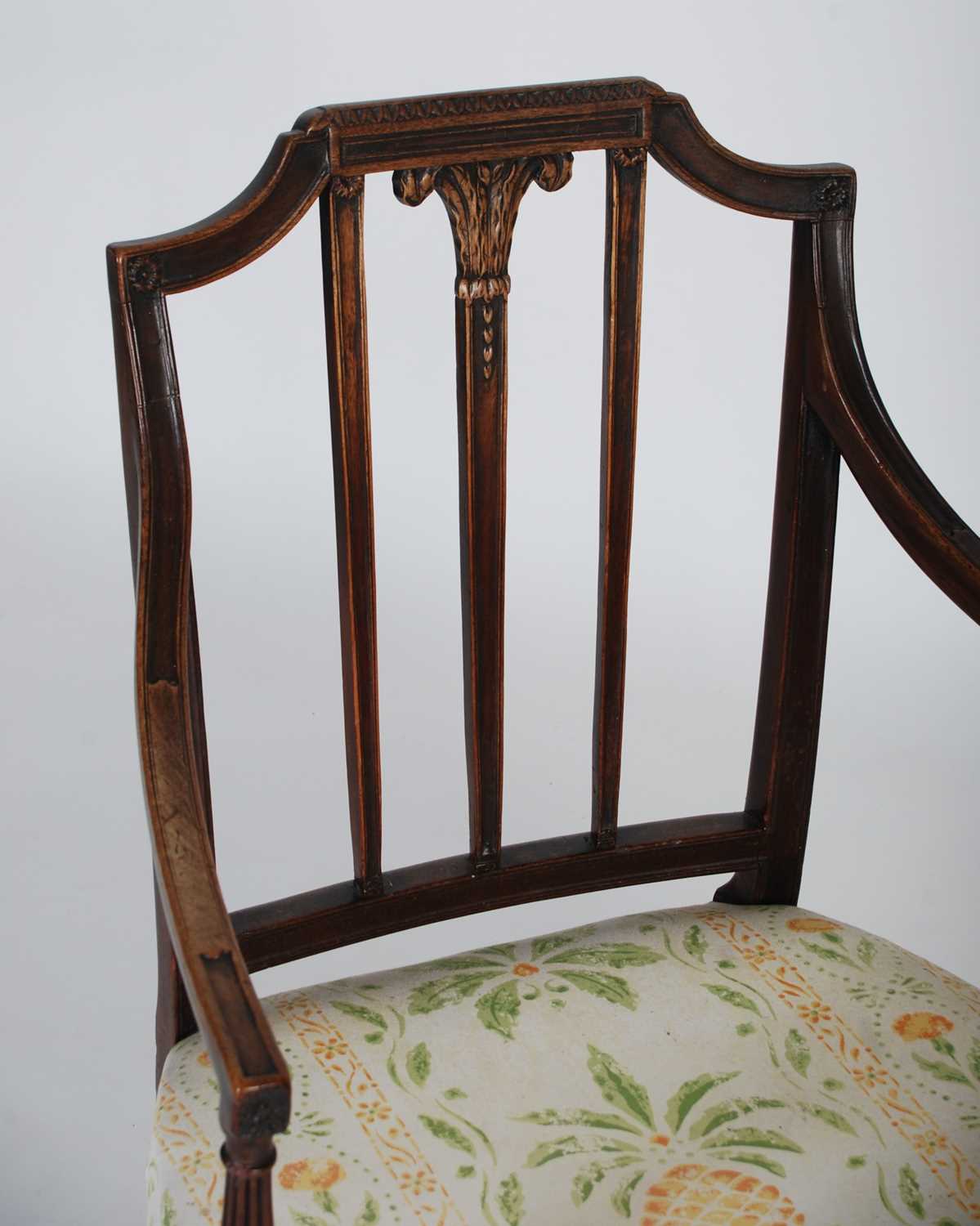 A George III mahogany elbow chair, the shaped top rail above a rectangular back with central - Image 2 of 6