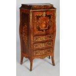 A late 19th/ early 20th century French kingwood, marquetry and gilt metal mounted escritoire, the