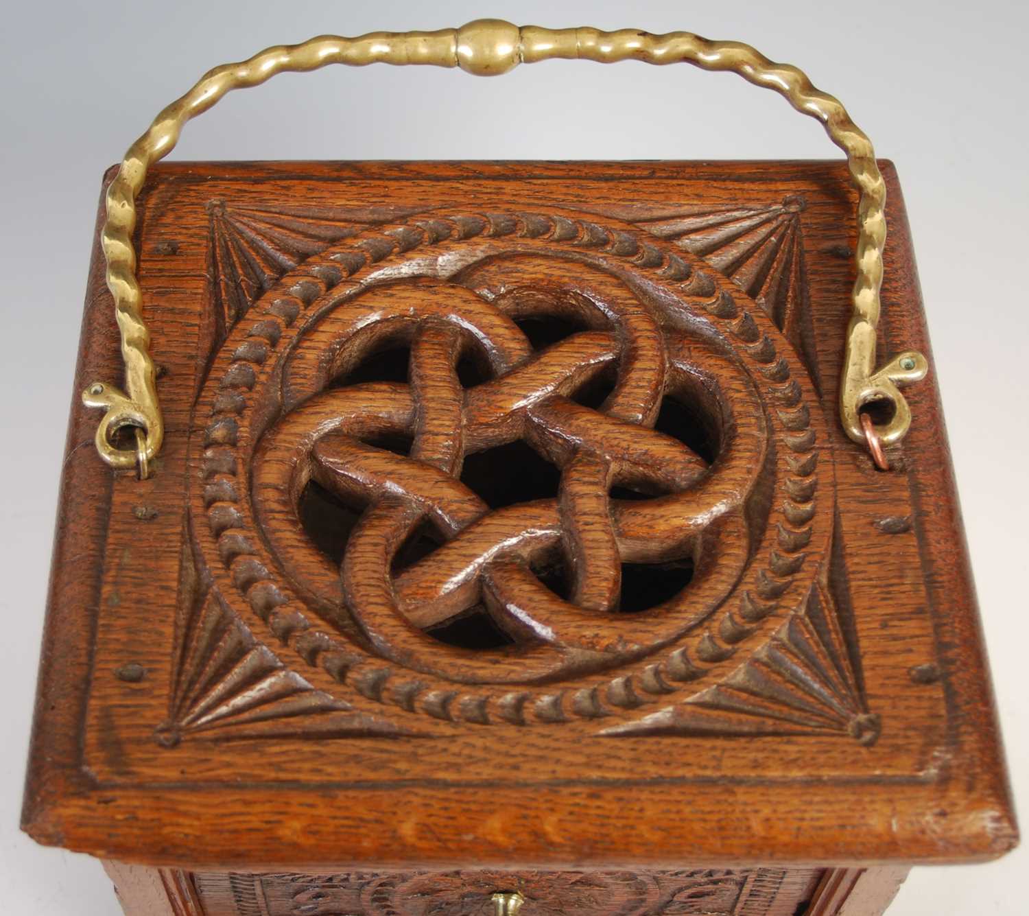 An early 19th century Dutch, Friesland, foot warmer, of rectangular form with top carved and pierced - Image 3 of 4