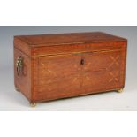 A Regency rosewood and marquetry inlaid tea caddy, the hinged cover inlaid with initials 'GMF' to