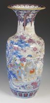 A large Japanese blue and white porcelain vase, late 19th / early 20th century, decorated with two