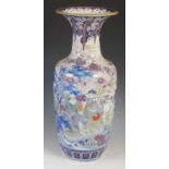 A large Japanese blue and white porcelain vase, late 19th / early 20th century, decorated with two