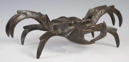 A late 19th / early 20th century Japanese bronze model of a crab, 28.5cm wide x 9cm high.