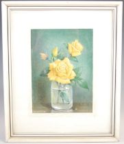 ARR M. T. Heath (20th century) Still life with yellow roses in a glass jar watercolour, signed and