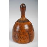 A novelty Scottish treen mallet-shaped snuff box, the pull-off cover with baluster handle and