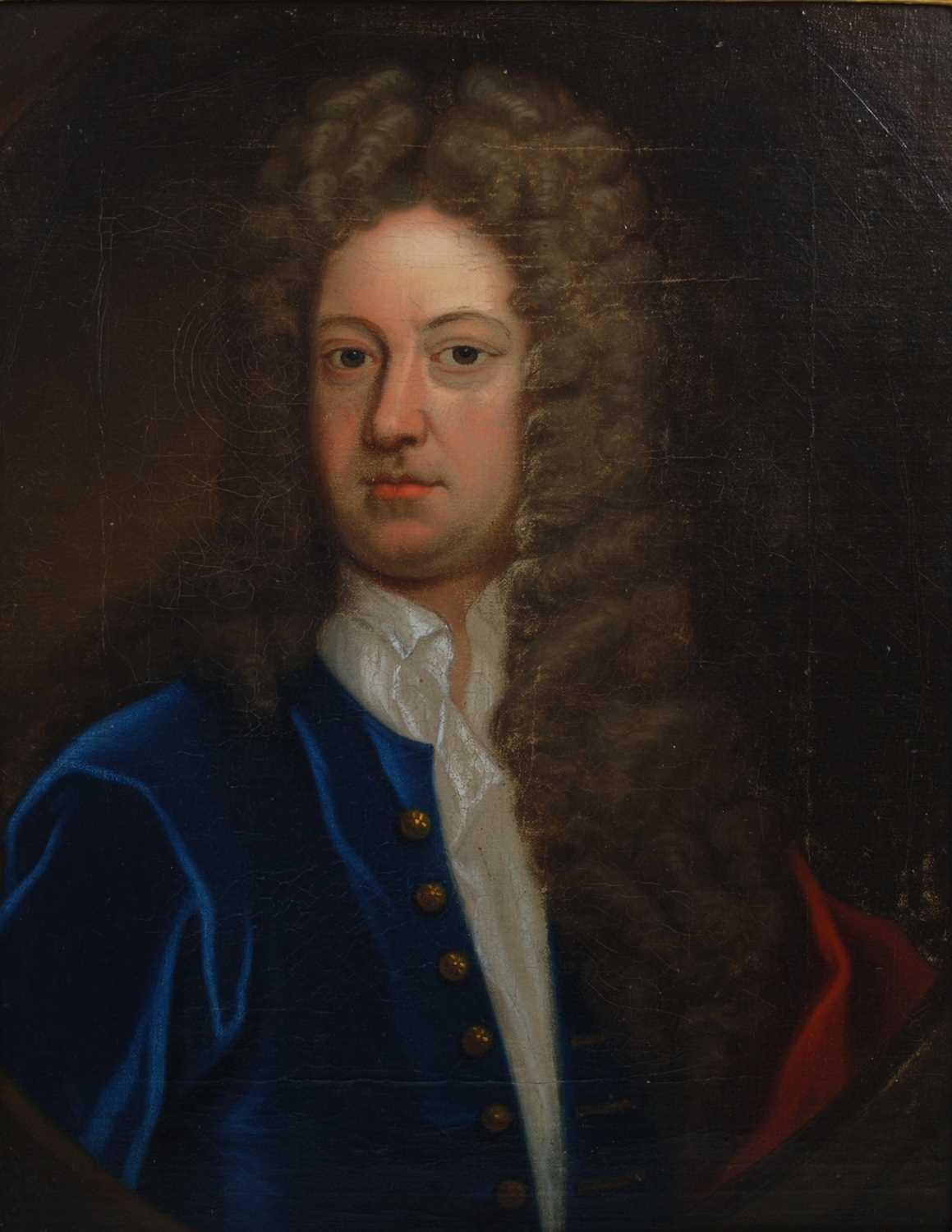 17th/ 18th century Continental School Half length portrait of a Gentleman wearing blue velvet coat
