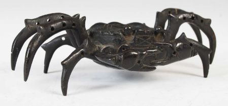 A late 19th/ early 20th century bronze model of crab, 15.5cm wide x 4.5cm high.