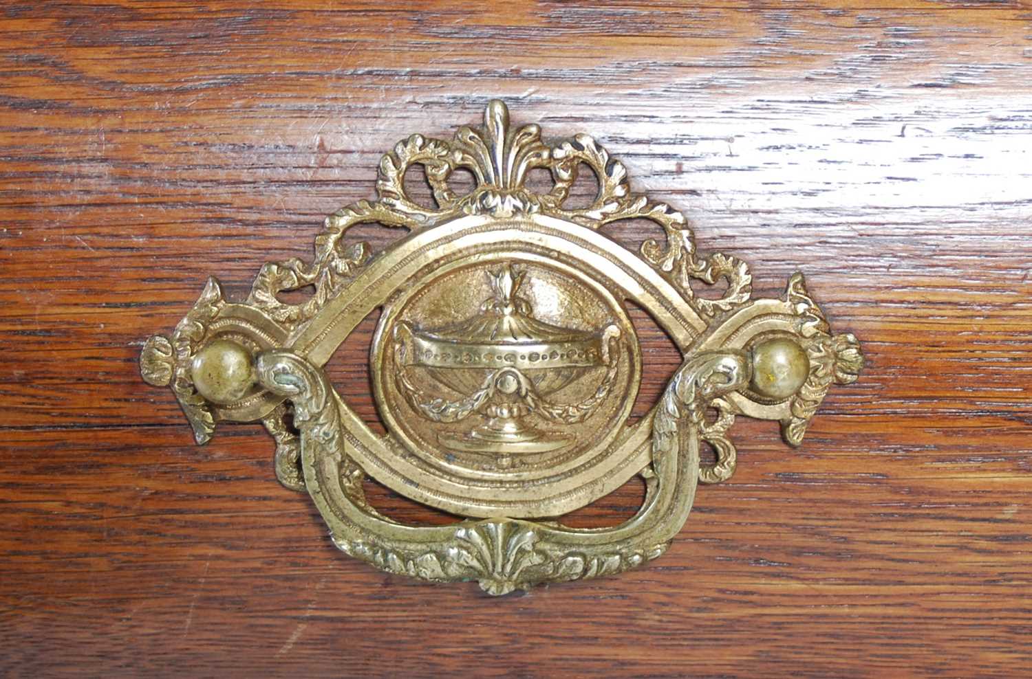 A late 18th century Dutch oak bombe chest, the shaped rectangular top above three long drawers and a - Image 5 of 9