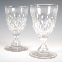 A pair of 19th century facet-cut glass rummers, 17cm high.