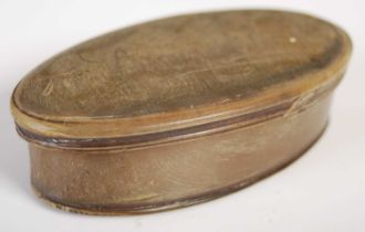 A blonde horn oval snuff box with pull-off cover, incised ‘NEWTON’ in cursive script and dated ‘